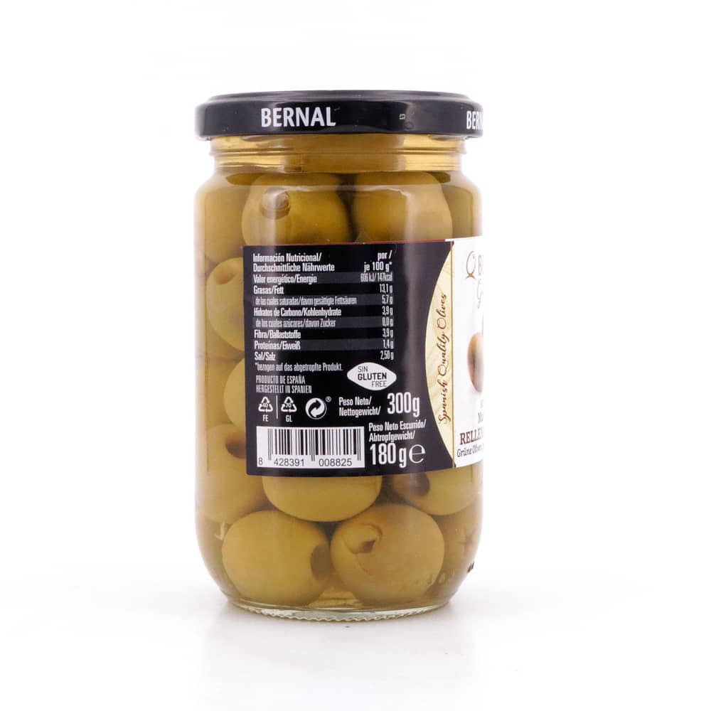 Bernal Grüne Oliven gefüllt mit Trüffelpaste 300g Glas 180 Gramm Abtropfgewicht Produktbild
