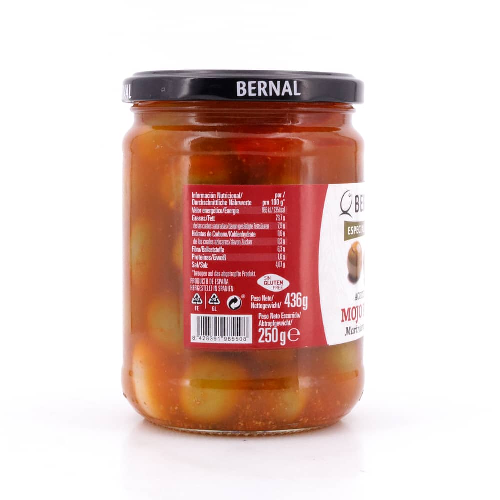 Bernal Grüne Oliven mariniert - Mojo-Picon 436g Glas 250 Gramm Abtropfgewicht Produktbild