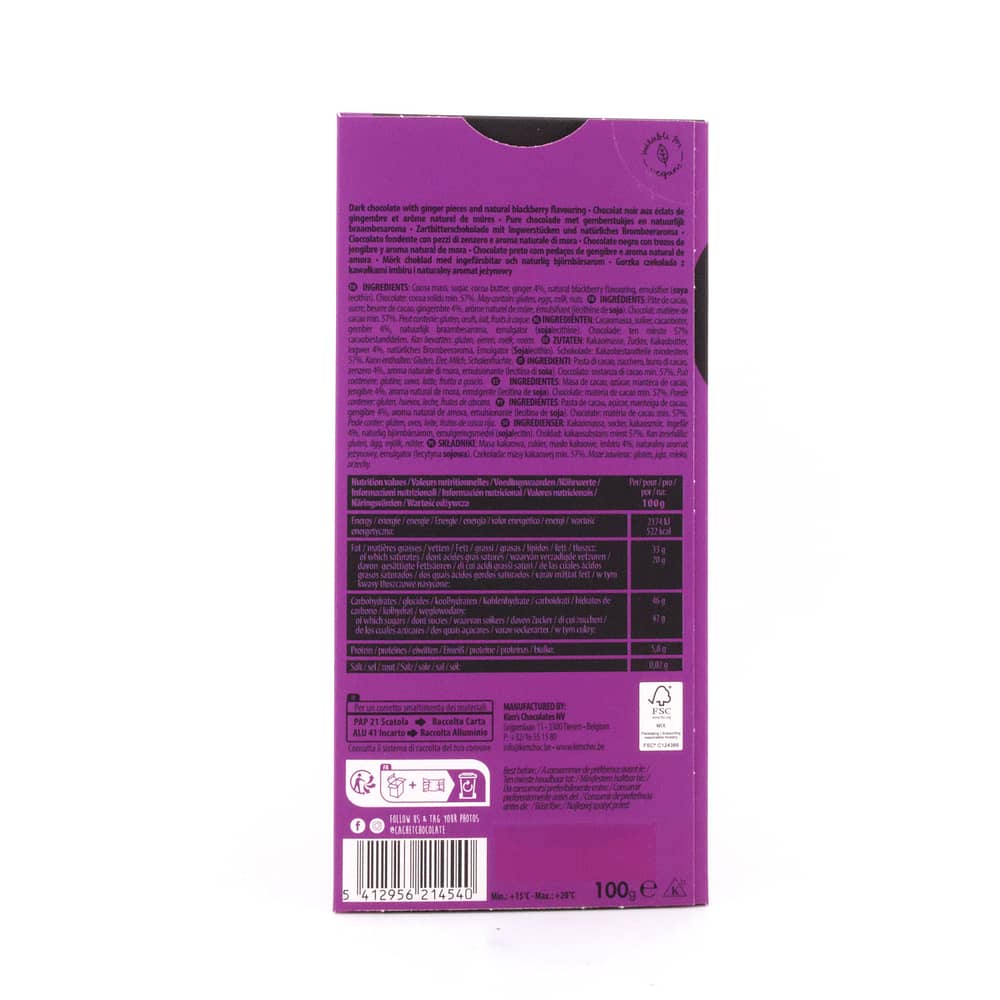 Cachet Dark Chocolate Ginger & Blackberry Ingwer & Brombeergeschmack 100 Gramm Produktbild