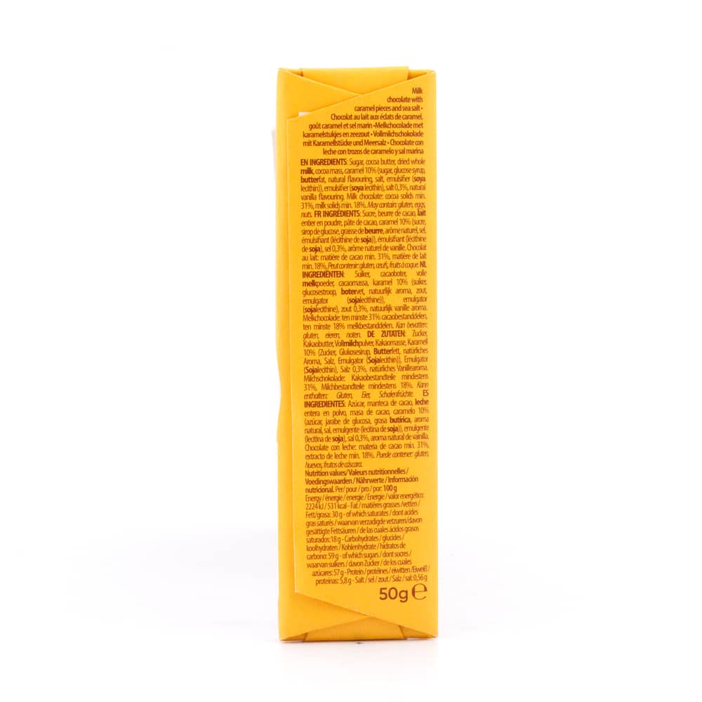 Cachet Milk Chocolate Caramel  & Sea Salt Riegel Vollmilchschokolade mit Karamellstücke und Meersalz 50 Gramm Produktbild