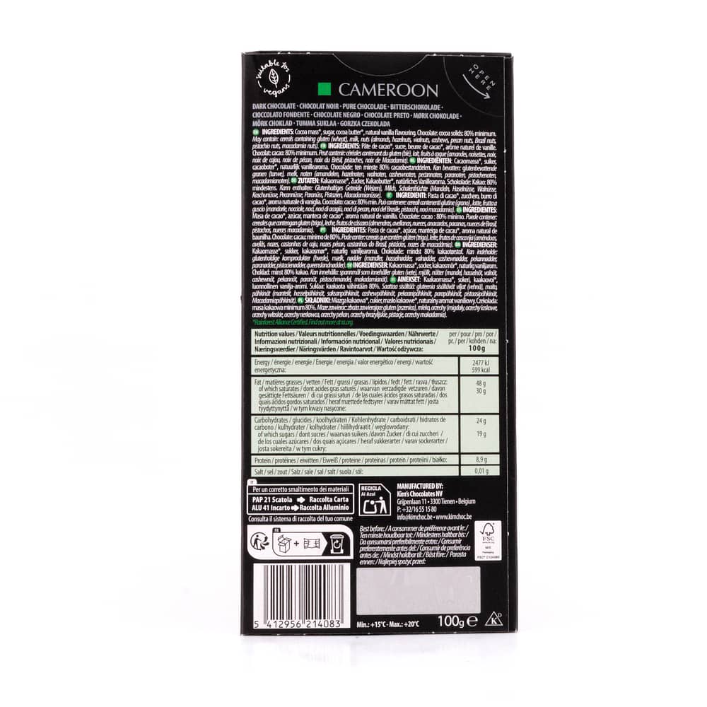 Cachet Zartbitterschokolade Cameroon 80% Cacao 100 Gramm Produktbild