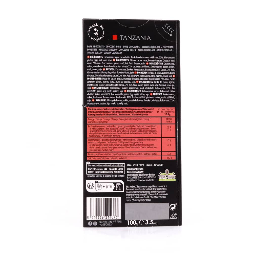 Cachet Zartbitterschokolade Tanzania 72% Cacao 100 Gramm Produktbild