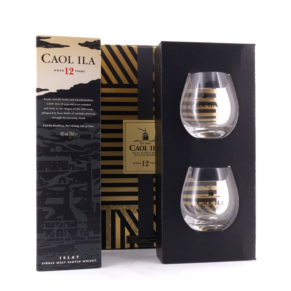 Caol Ila 12 Jahre Präsentverpackung mit 2 Stück Caol Ila Gläser 0,70 Liter/ 43.0% vol Produktbild