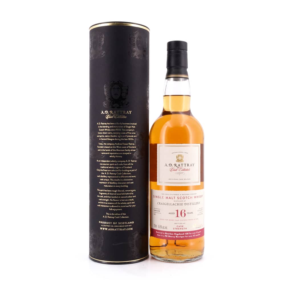 A.D. Rattray Dufftown 16 Jahre Finish in A PX Sherry Barrique Cask Strength 0,70 Liter/ 55.8% vol Produktbild