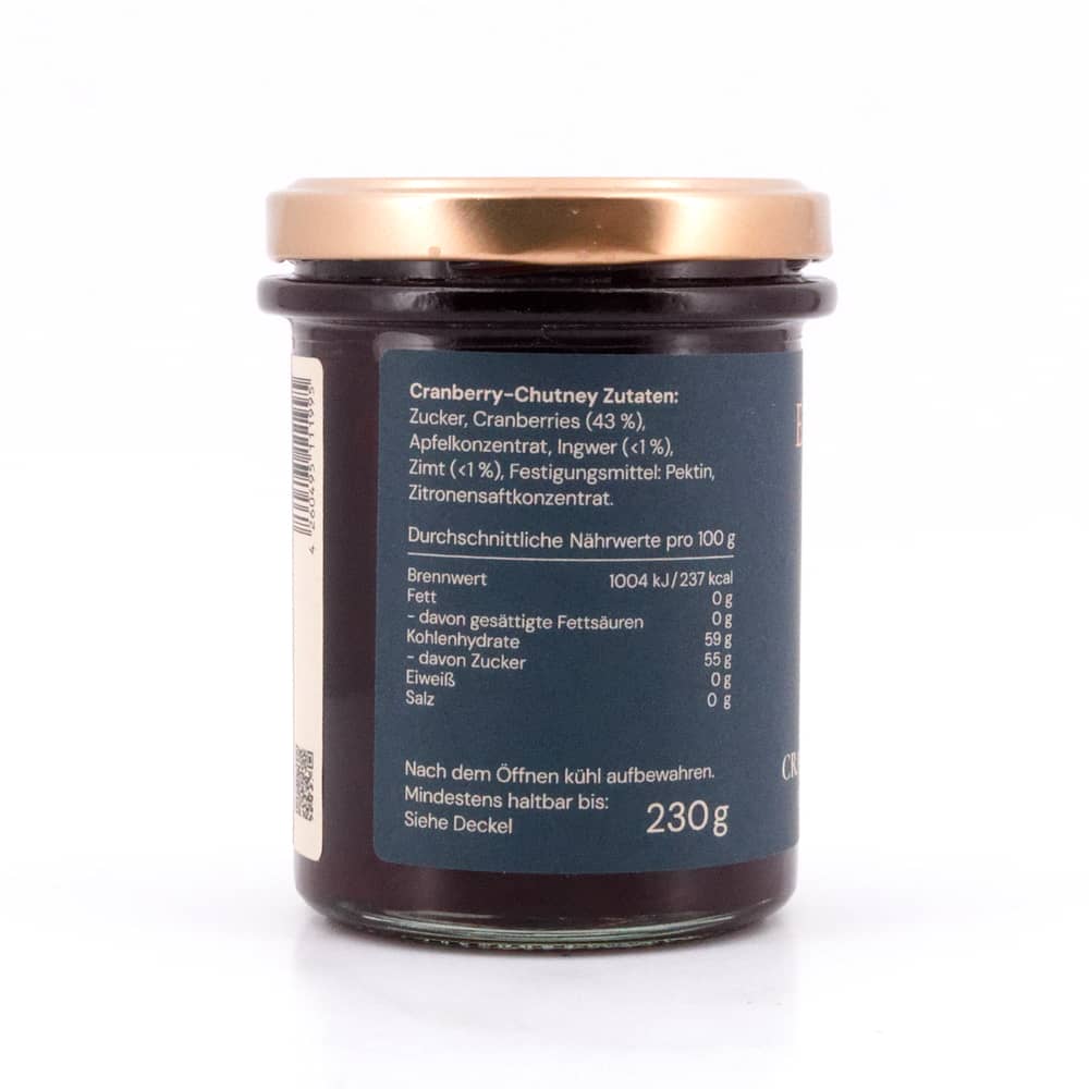 EASTON REED Cranberry Fine Pairing Cranberry-Chutney mit Ingwer & Zimt 230 Gramm Produktbild
