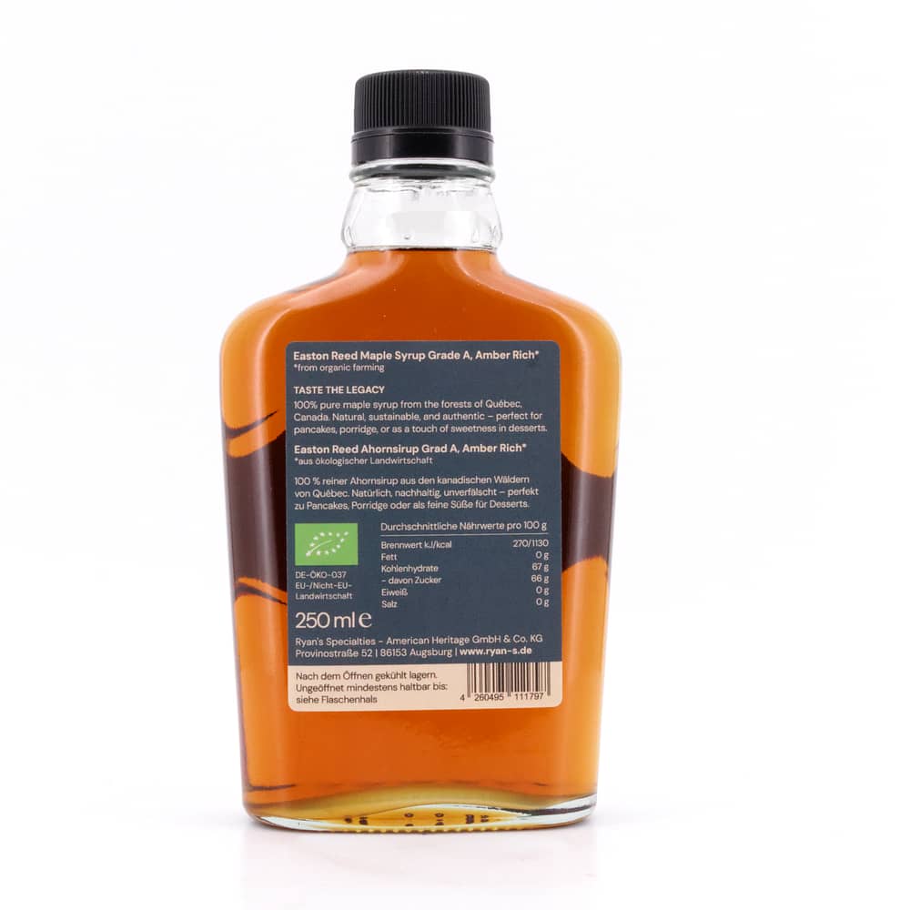 EASTON REED Maple Syrup Bio-Ahornsirup Amber Rich Taste Grade A 250 ml Produktbild