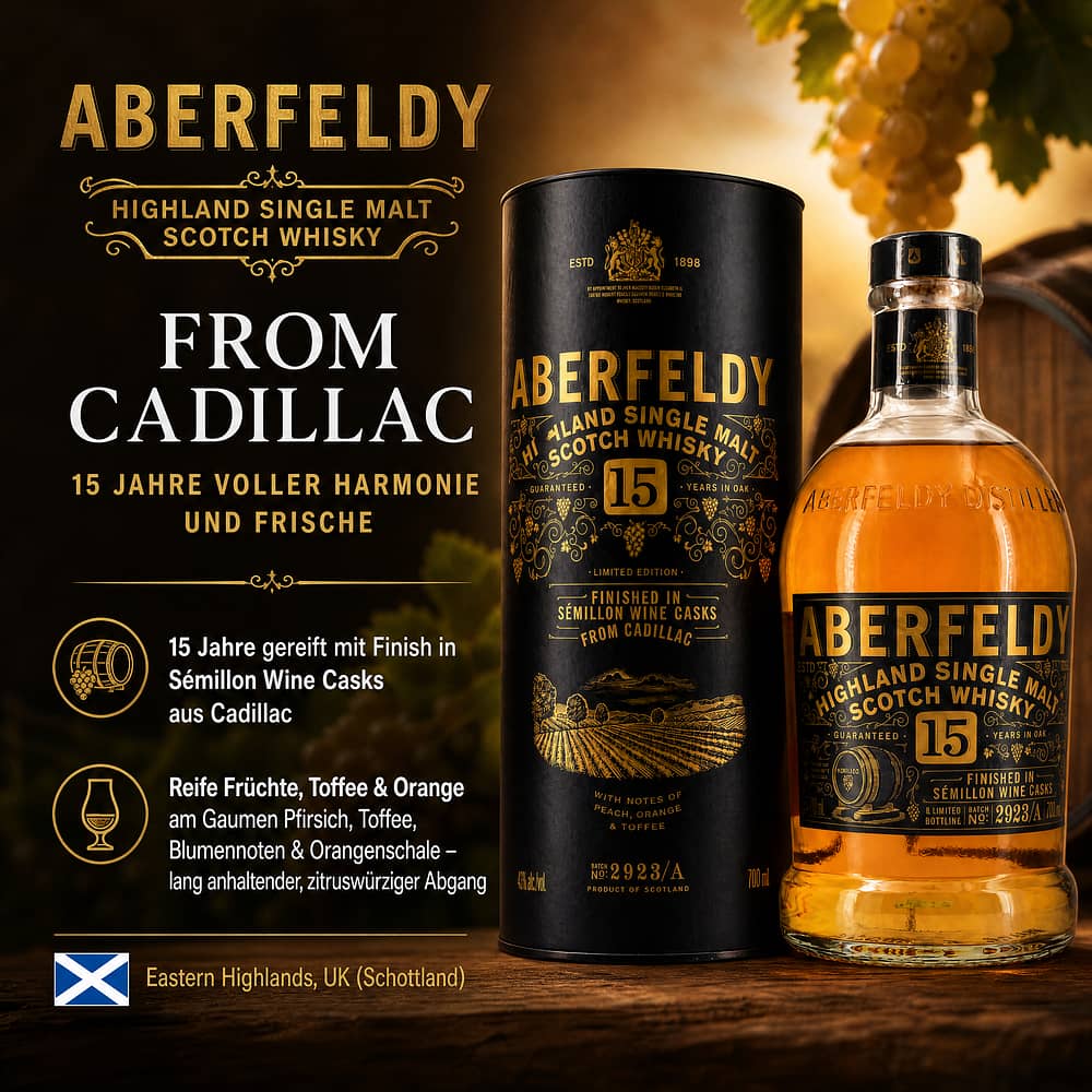 Aberfeldy 15 Jahre Finish in Sémillion Wine Casks From Cadillac 0,70 Liter/ 43.0% vol Produktbild