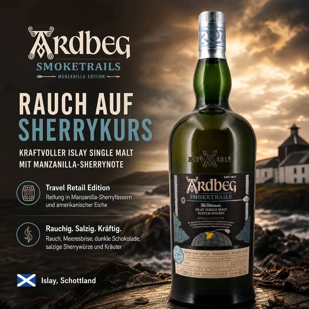 Ardbeg Smoketrails Manzanilla Edition Travel Retail Literflasche 1 Liter/ 46.0% vol Produktbild