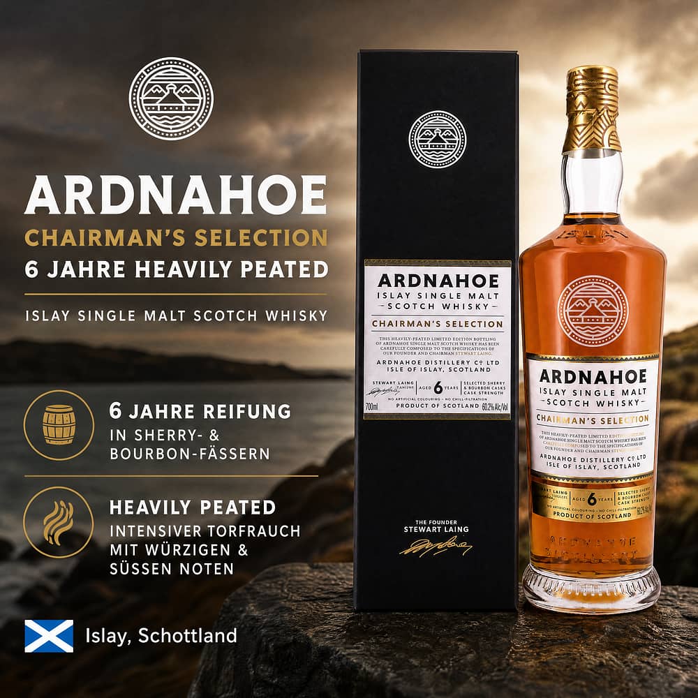 Ardnahoe Chairman's Selection 6 Jahre Heavily Peated 0,70 Liter/ 60.2% vol Produktbild