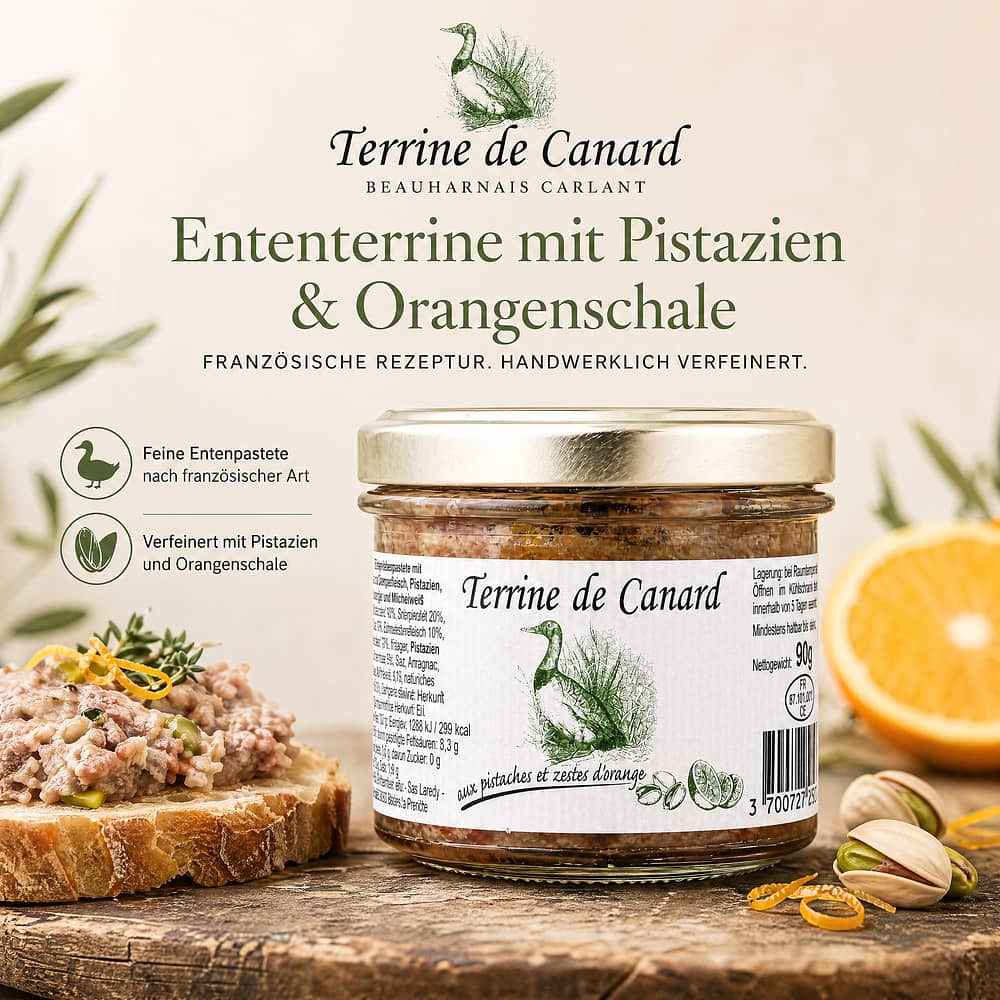 Beauharnais-CARLANT Ententerrine mit Pistazien & Orangenschale 90 Gramm Produktbild