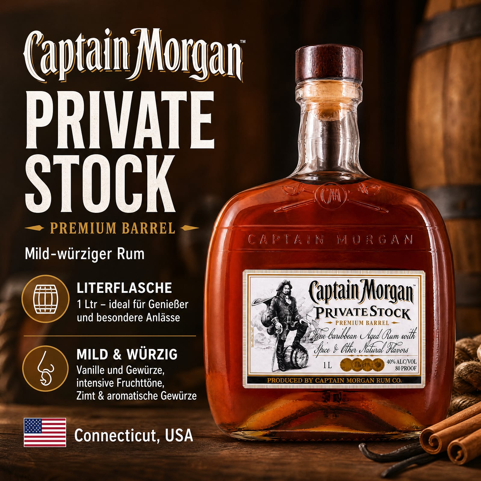 ウイスキー IRELAND1989twa private stock Captain Morgan Private Stock Literflasche 1 Liter/ 40.0% vol