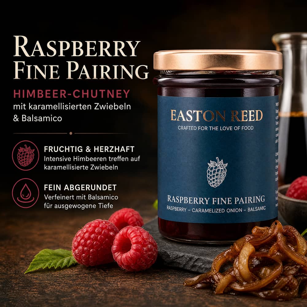 EASTON REED Raspberry Fine Pairing Himbeer-Chutney mit karamellisierten Zwiebeln & Balsamico 230 Gramm Produktbild