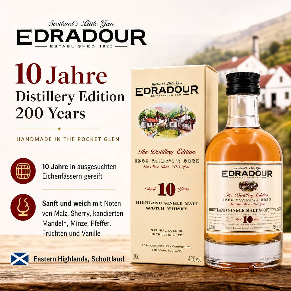 Edradour 10 Jahre Distillery Edition 200 Years Kleinflasche 0,20 Liter/ 46.0% vol Produktbild