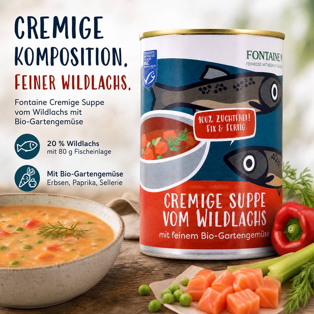 Fontaine Cremige Suppe vom Wildlachs mit Bio-Gartengemüse 410g 0,40 Liter Produktbild