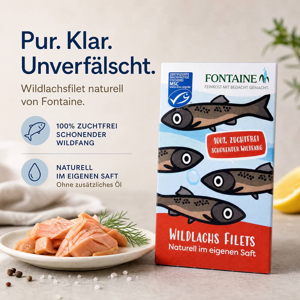 Fontaine Wildlachsfilet naturell 125g 85 Gramm Abtropfgewicht Produktbild