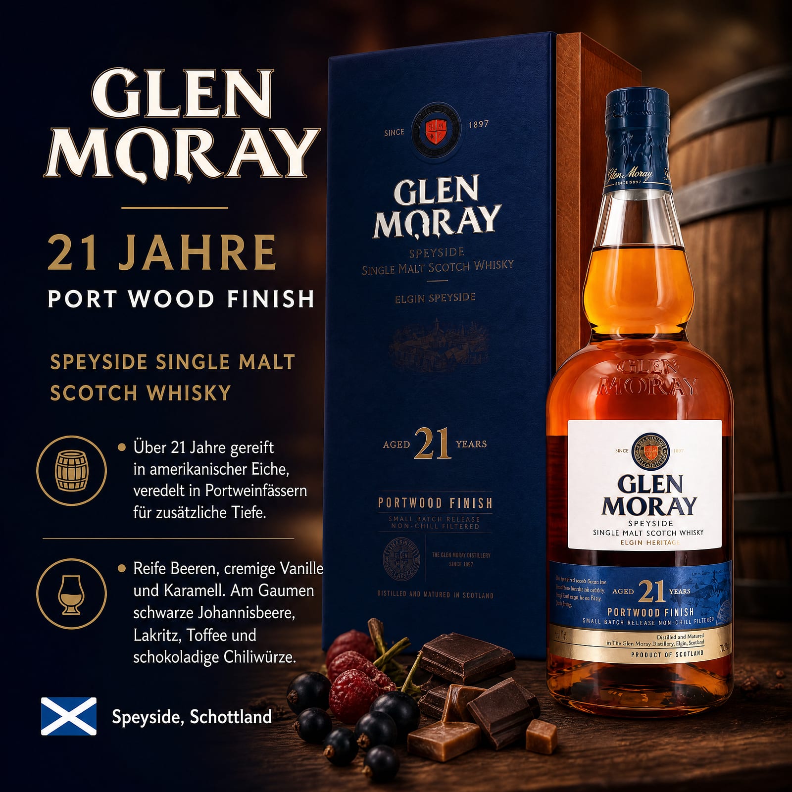 Glen Moray 21 Jahre Port Wood Finish 0,70 Liter/ 46.3% vol