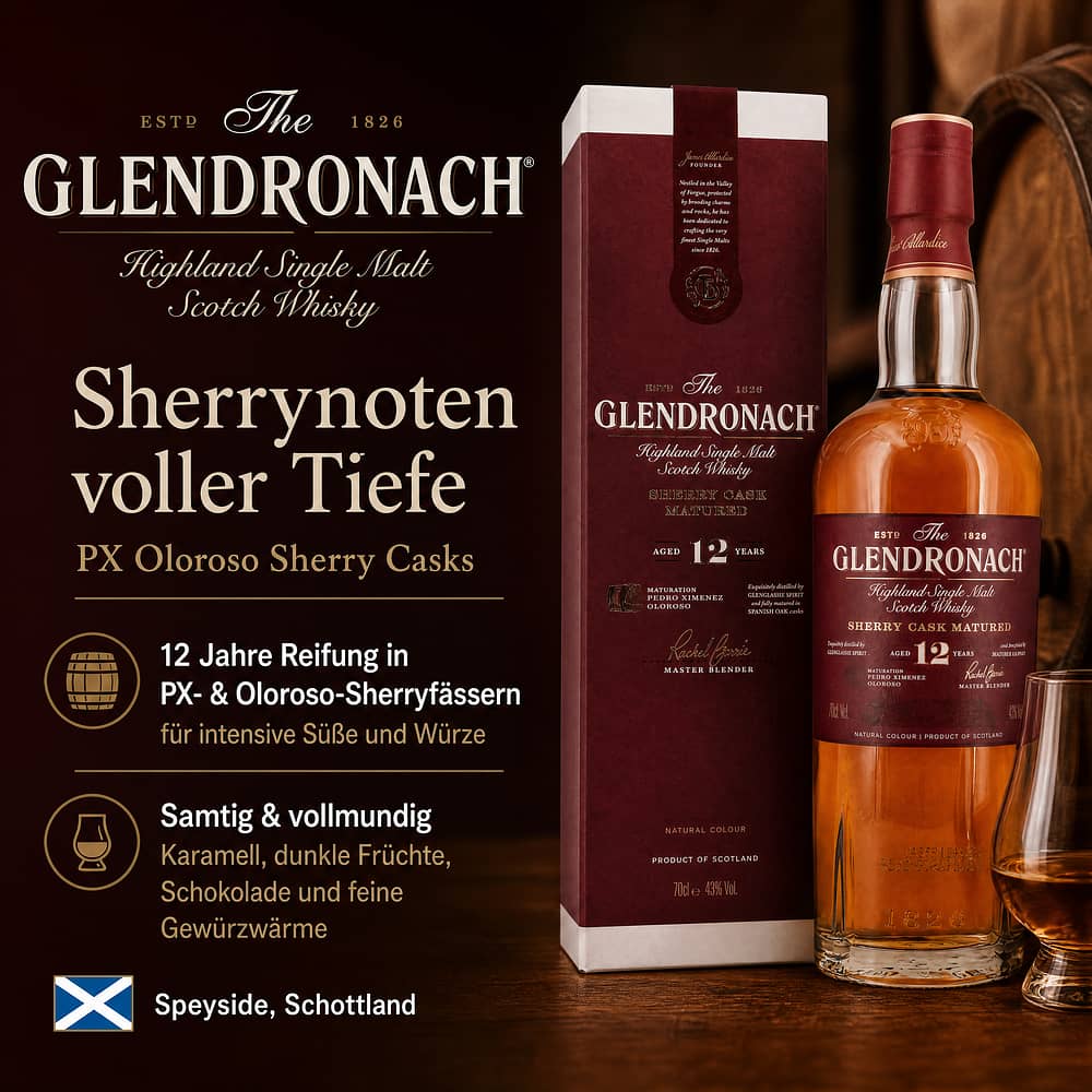Glendronach 12 Jahre PX Oloroso Sherry Casks 0,70 Liter/ 43.0% vol Produktbild