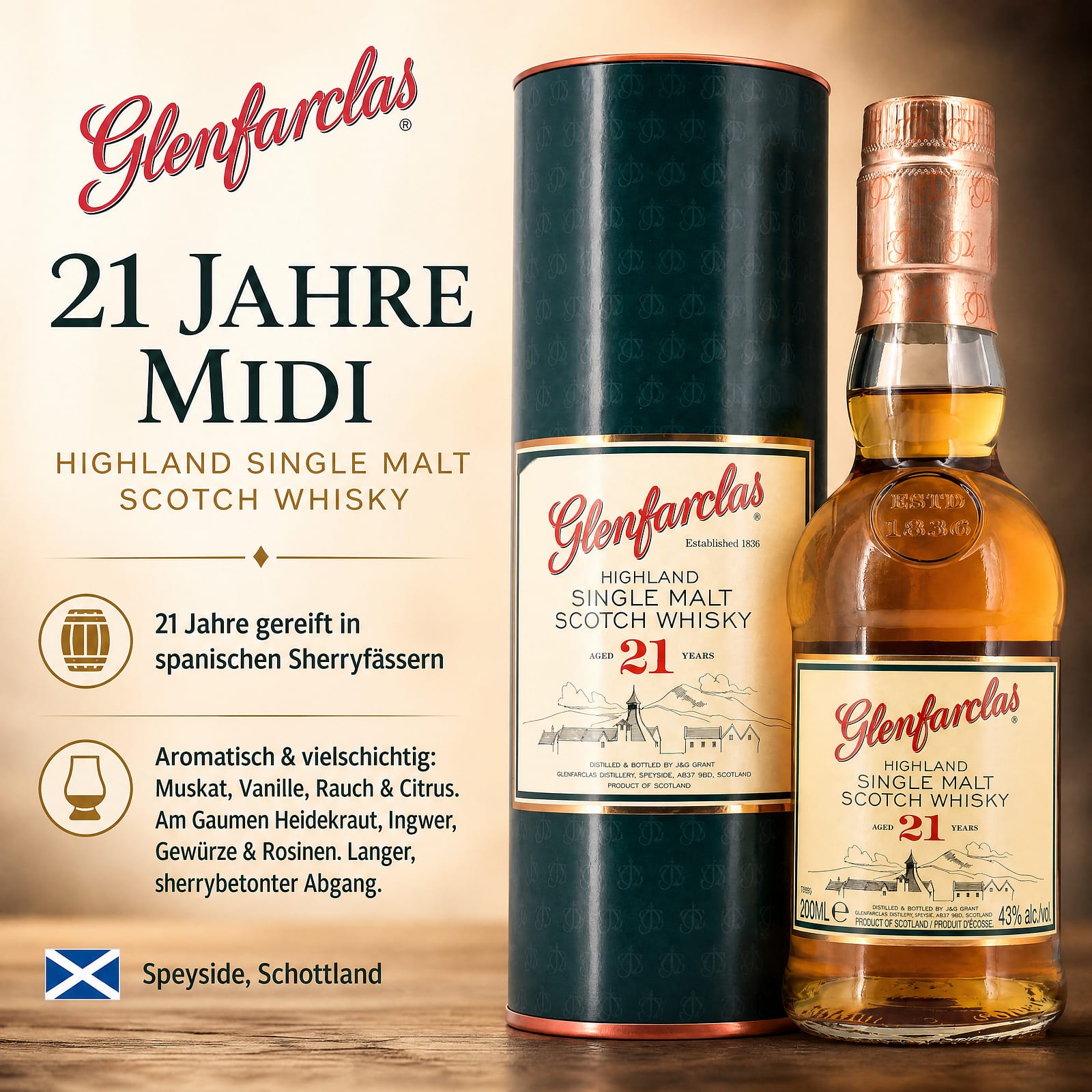 Glenfarclas 21 Jahre Midi 0,20 Liter/ 43.0% vol