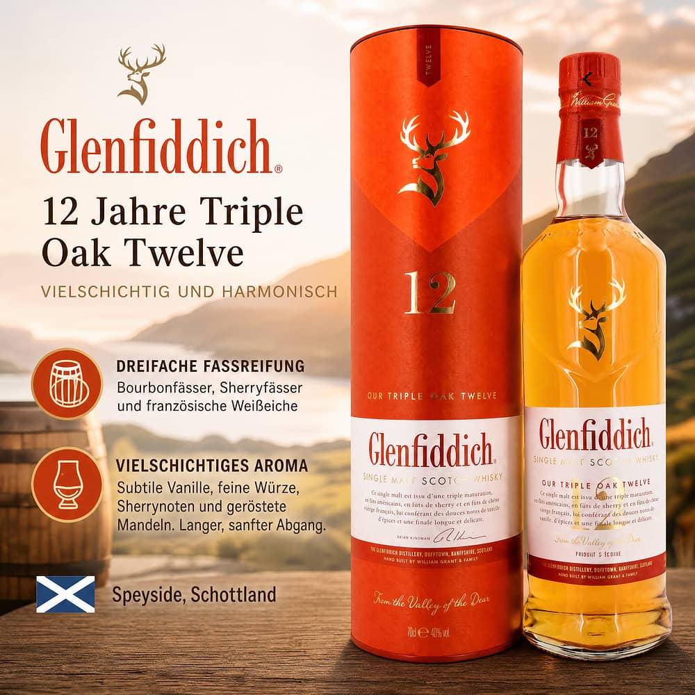 Glenfiddich 12 Jahre Triple Oak Twelve 0,70 Liter/ 40.0% vol Produktbild