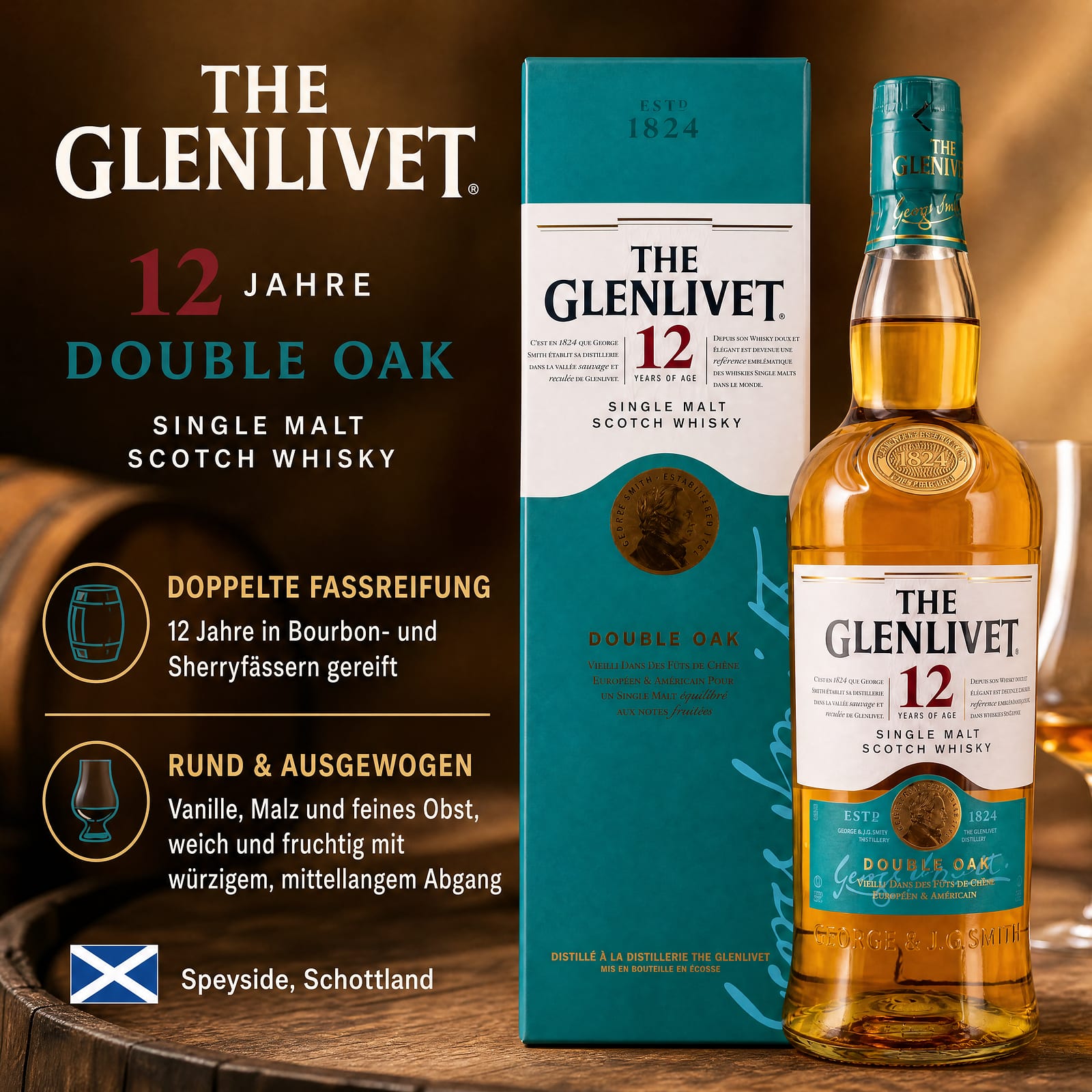 Glenlivet 12 Jahre Double Oak 0,70 Liter/ 40.0% vol