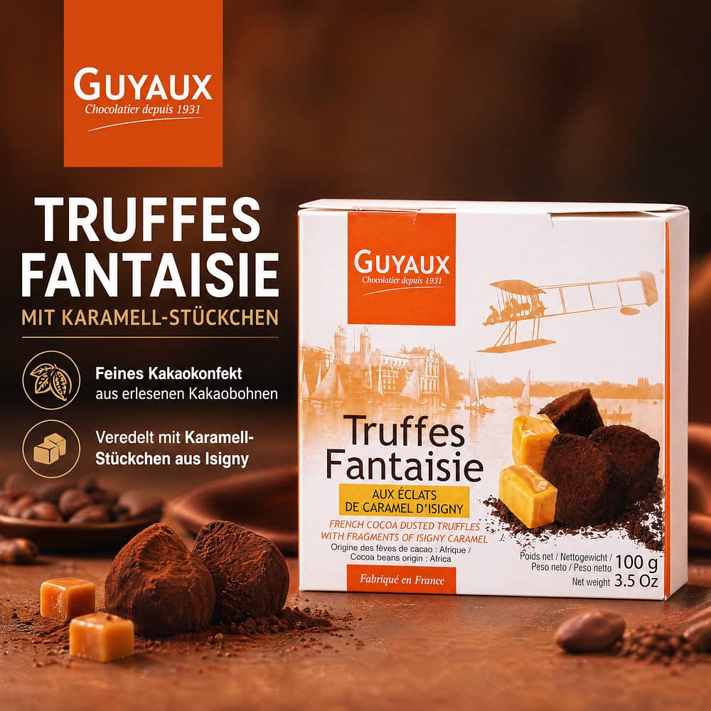 Guyaux Truffes Fantaisie mit Karamell-Stückchen Kakaokonfekt 100 Gramm Produktbild