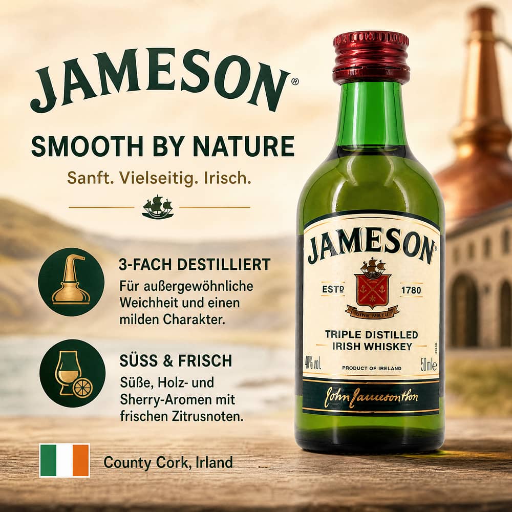Jameson Irish Whiskey 0,050 Liter/ 40.0% vol Produktbild