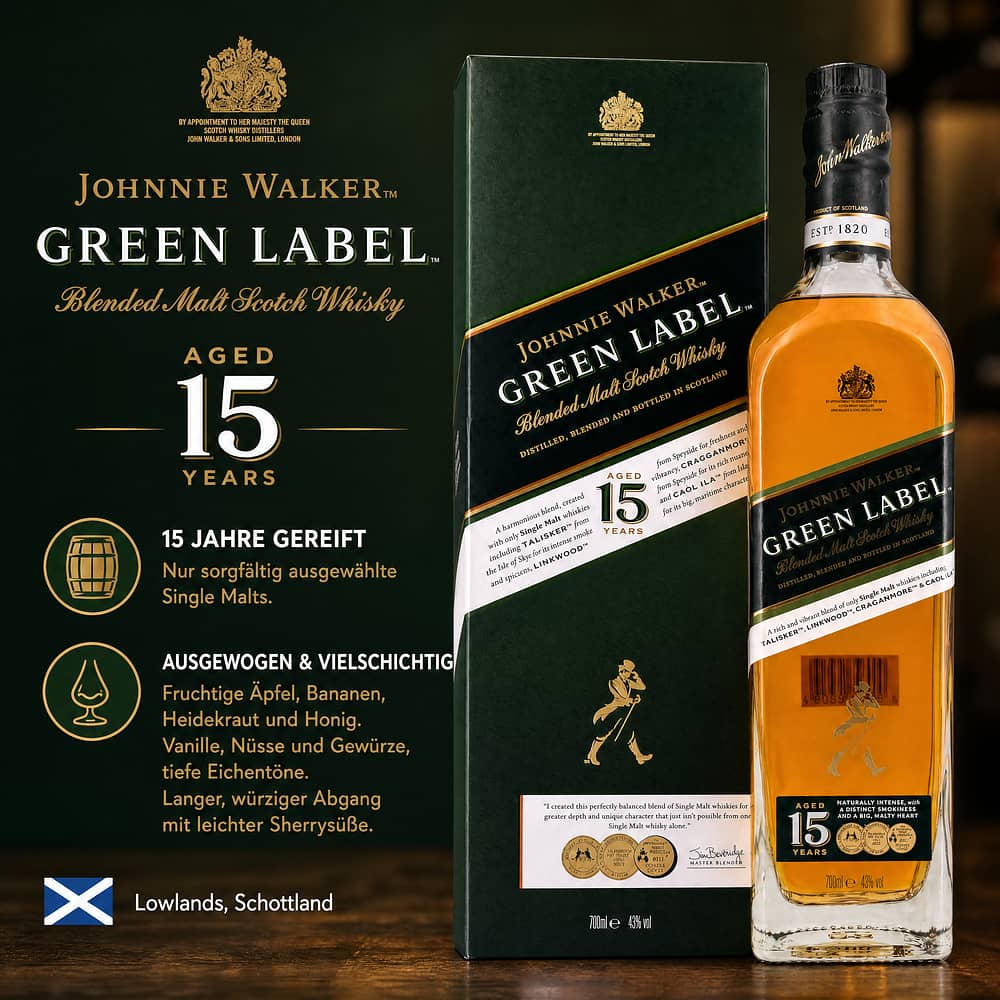 Johnnie Walker 15 Jahre Green Label 0,70 Liter/ 43.0% vol Produktbild