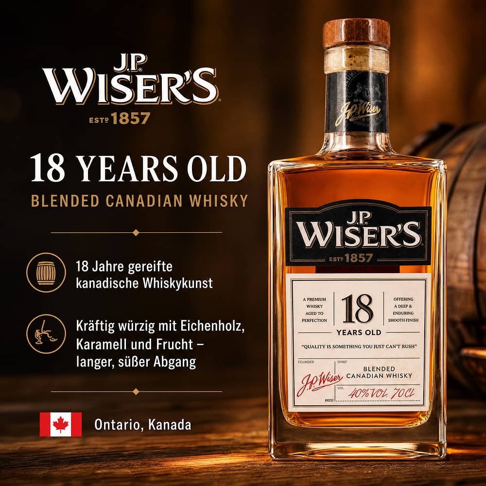 J.P.Wiser's 18 Jahre Blended Canadian Whisky 0,70 Liter/ 40.0% vol Produktbild