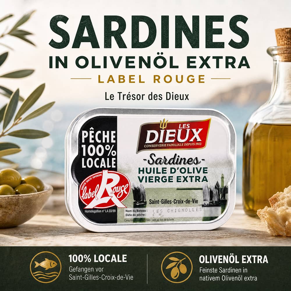 Le Trésor des Dieux Sardinen in Olivenöl Extra Label Rouge 115g 86,30 Gramm Abtropfgewicht Produktbild
