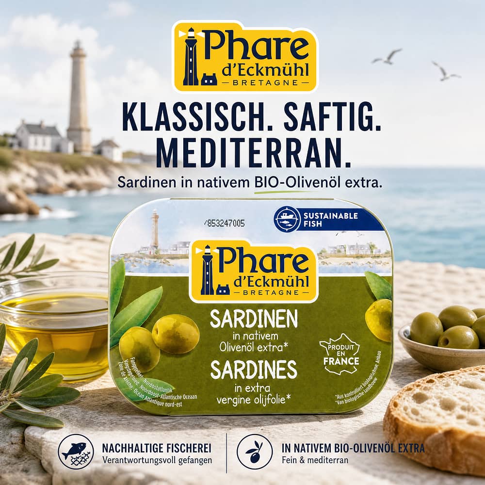 Phare d'Eckmühl Sardinen in BIO-Olivenöl extra 135g 102 Gramm Abtropfgewicht Produktbild