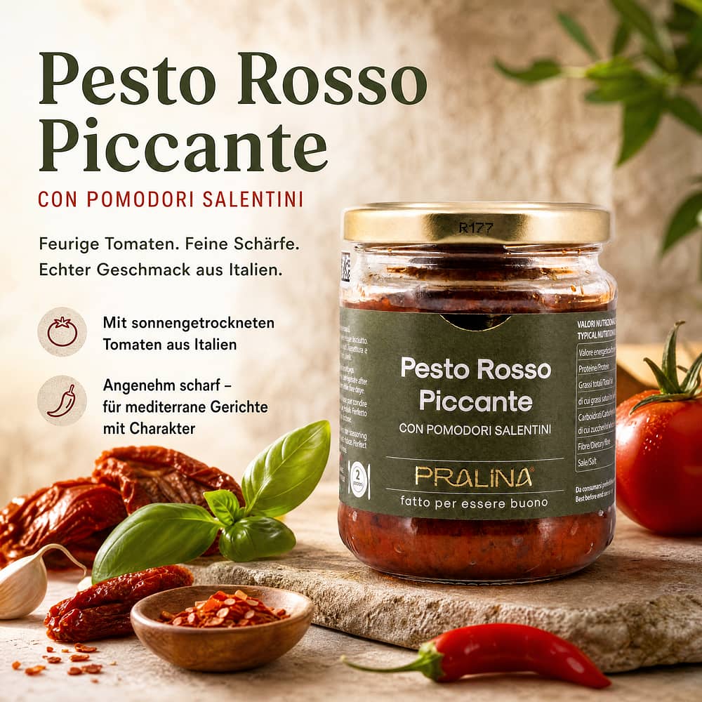 Pralina Pesto Rosso Piccante Roter Pesto scharf 180g Glas 180 Gramm Produktbild