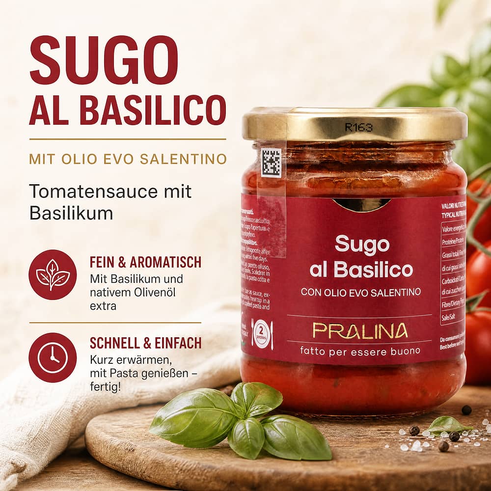 Pralina Sugo al Basilico Tomatensauce mit Basilikum 180g Glas 180 Gramm Produktbild