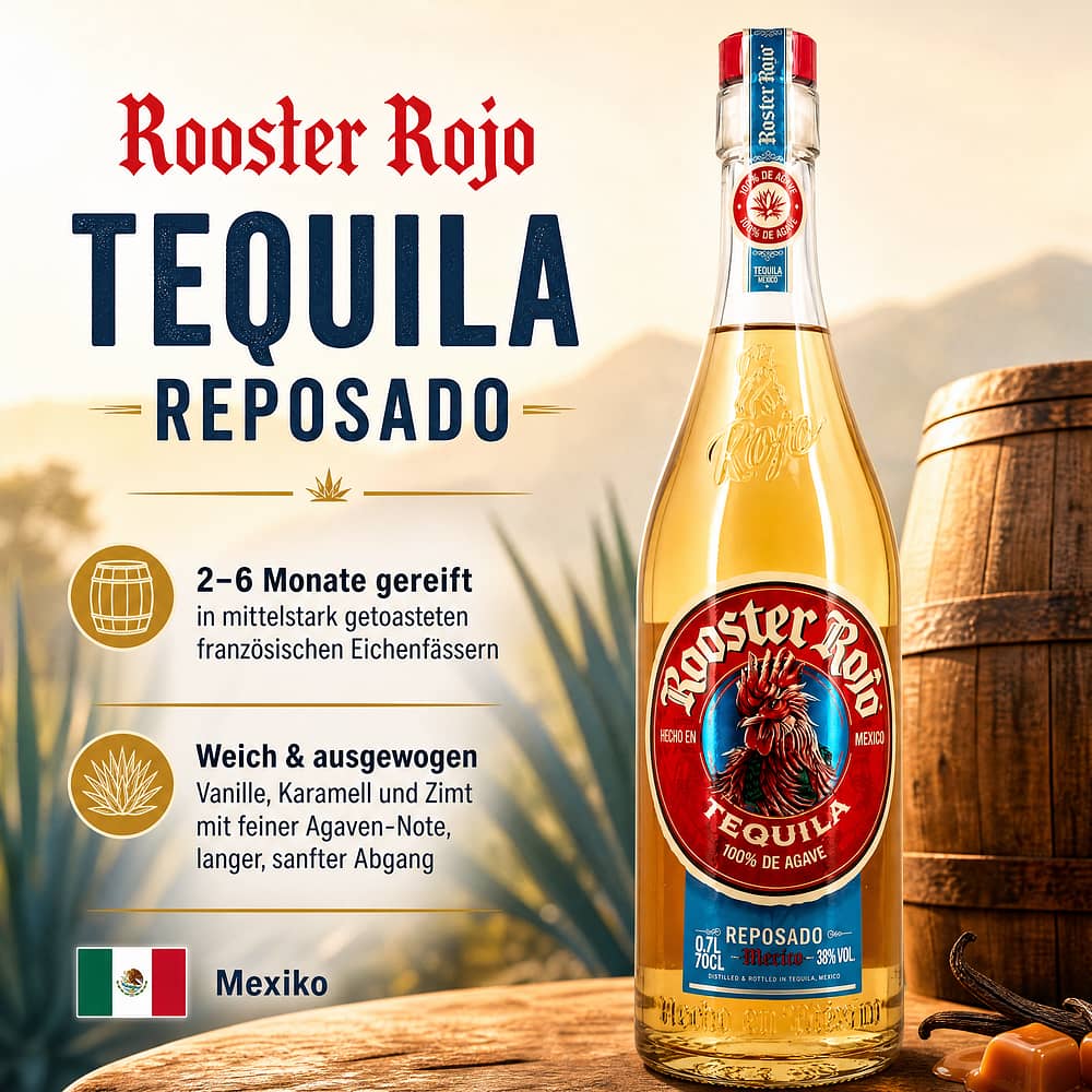 Rooster Rojo Tequila Reposado 0,70 Liter/ 38.0% vol Produktbild
