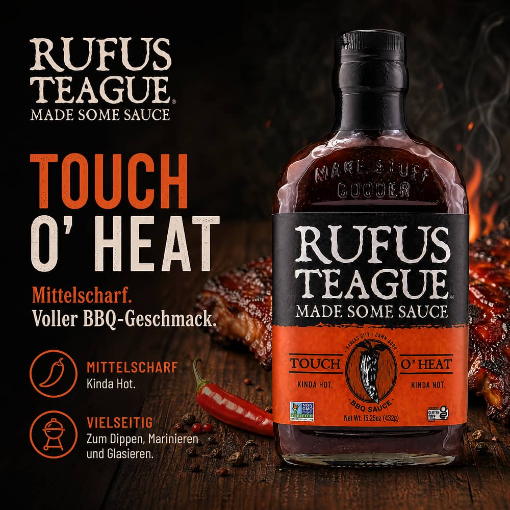 Rufus Teague Touch O' Heat BBQ-Sauce Mittelscharf 432 Gramm Produktbild