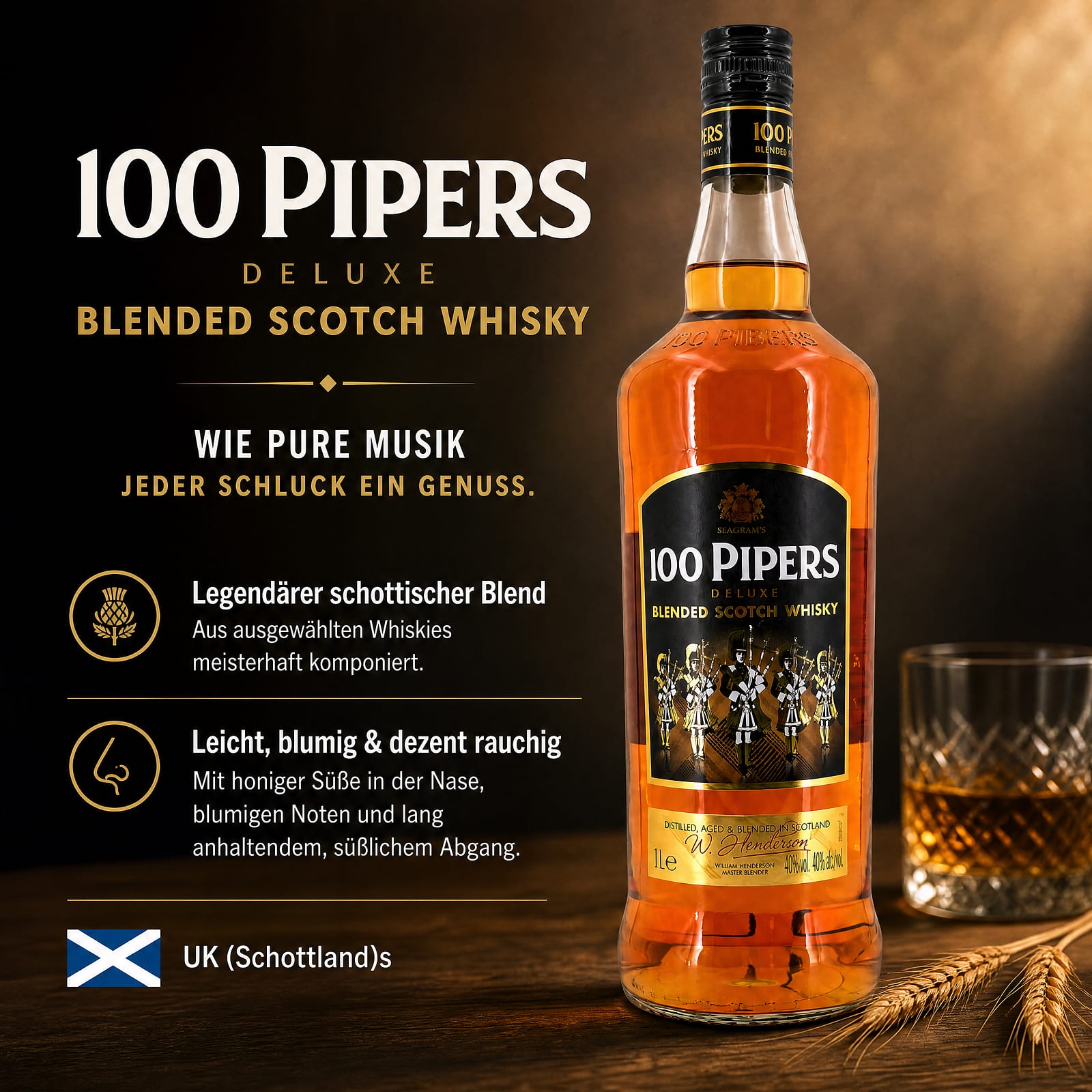 Seagram's 100 Pipers Literflasche 1 Liter/ 40.0% vol