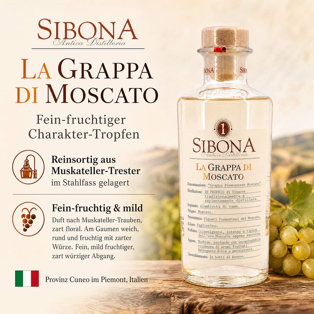 Sibona La Grappa Di Moscato 0,50 Liter/ 40.0% vol Produktbild
