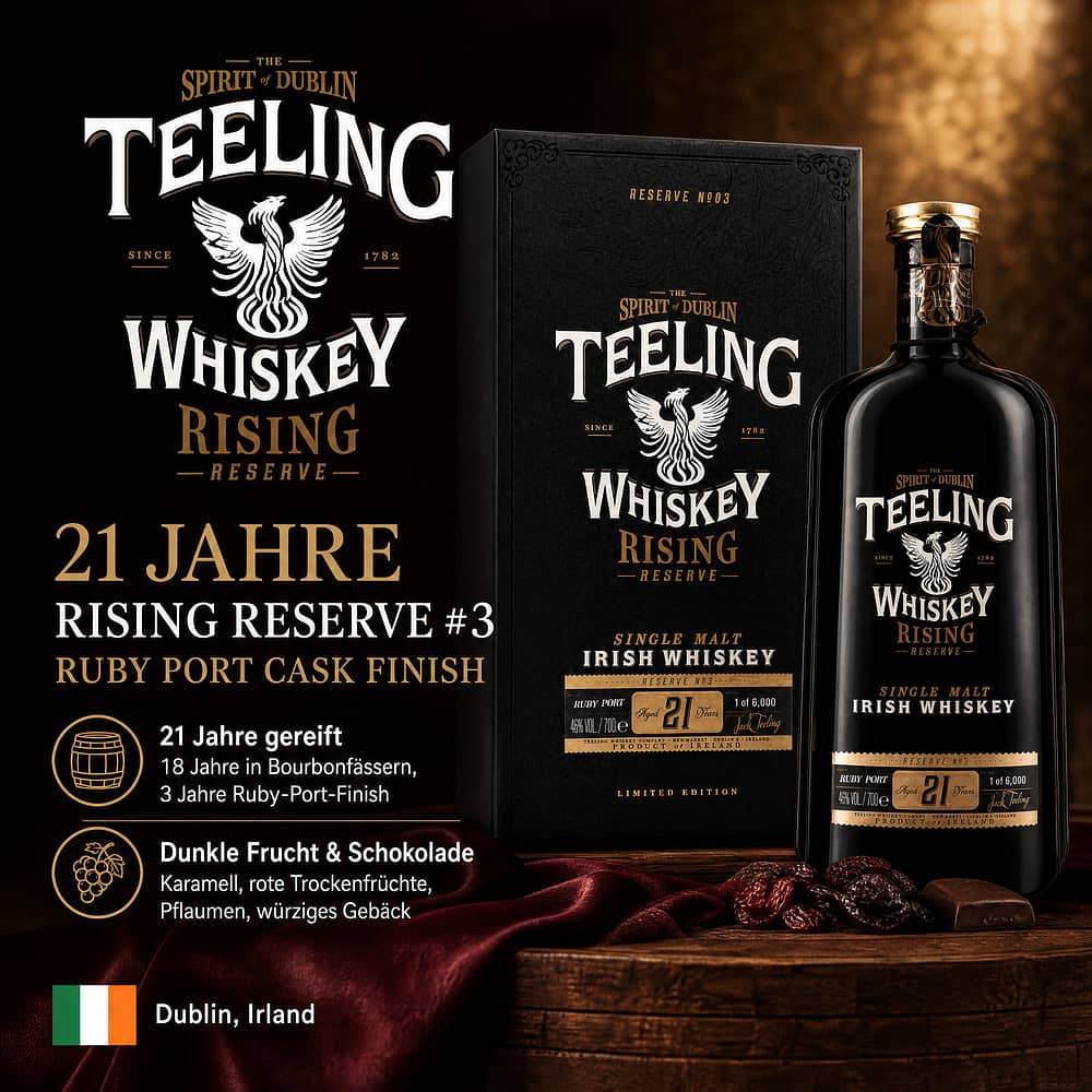 Teeling 21 Jahre Rising Reserve #3 Ruby Port Cask Finish 0,70 Liter/ 46.0% vol Produktbild