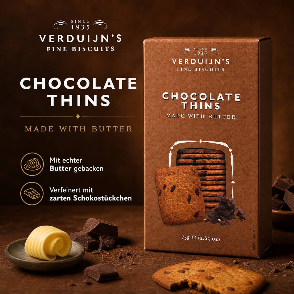 Verduijn's Chocolate Thins Buttergebäck mit Schokolade 75 Gramm Produktbild