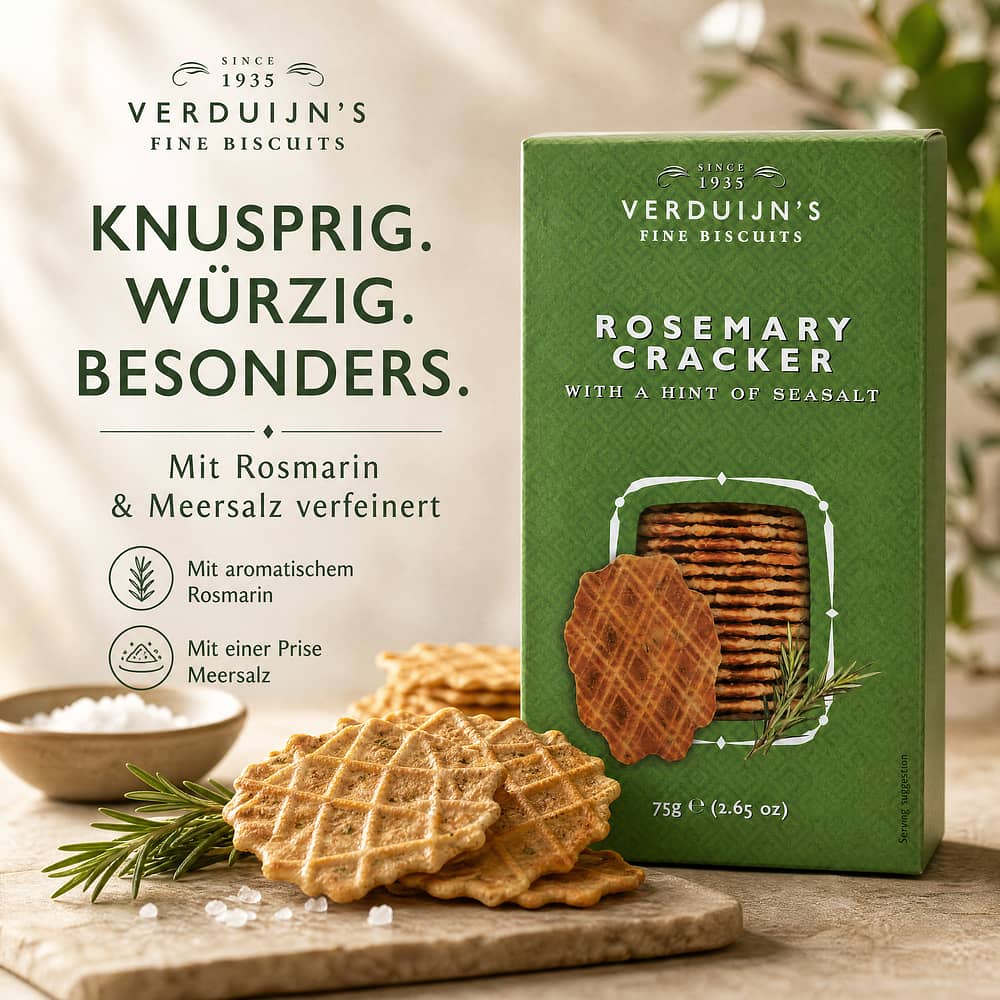 Verduijn's Rosemary Cracker Waffeln mit Rosmarin und Meersalz 75 Gramm Produktbild