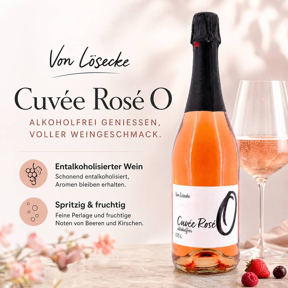 von Lösecke Cuvée Rosé O Schäumendes Getränk aus entalkoholisiertem Wein 0,750 Liter Produktbild