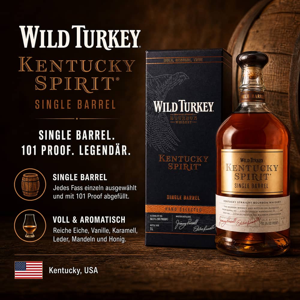 Wild Turkey Kentucky Spirit Single Barrel Straight Bourbon Whiskey Literflasche 1 Liter/ 50.5% vol Produktbild