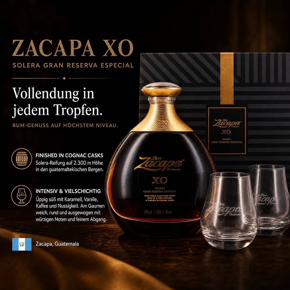 Zacapa Centenario XO Solera Gran Reserva Especial mit 2 Stück Zacapa Gläser 0,70 Liter/ 40.0% vol Produktbild