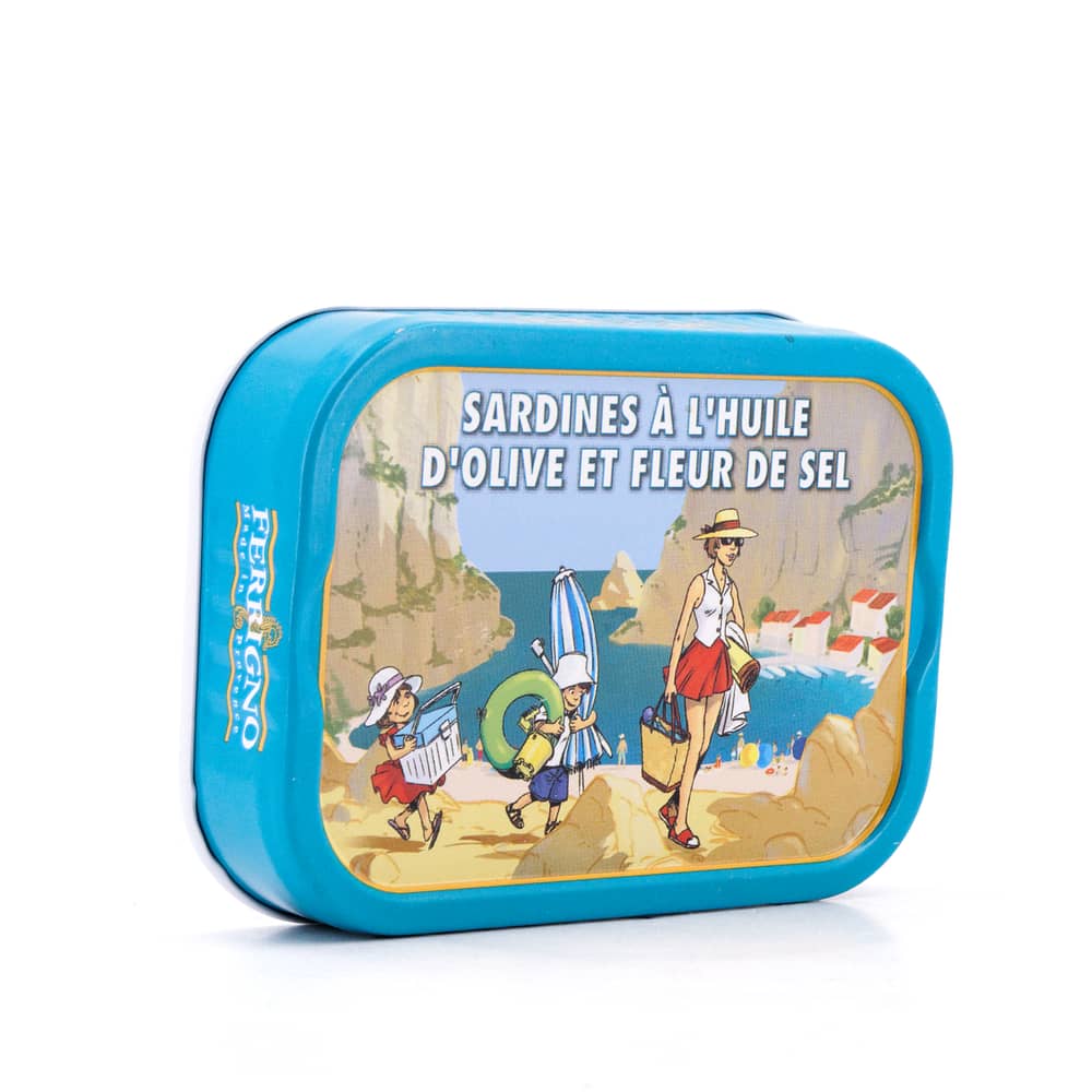 Ferrigno Sardinen in Olivenöl mit Fleur de sel 115g 80 Gramm Abtropfgewicht Produktbild