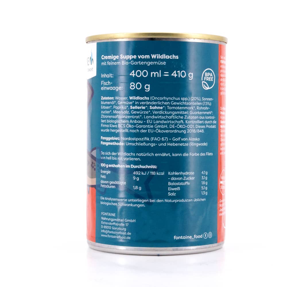 Fontaine Cremige Suppe vom Wildlachs mit Bio-Gartengemüse 410g 0,40 Liter Produktbild