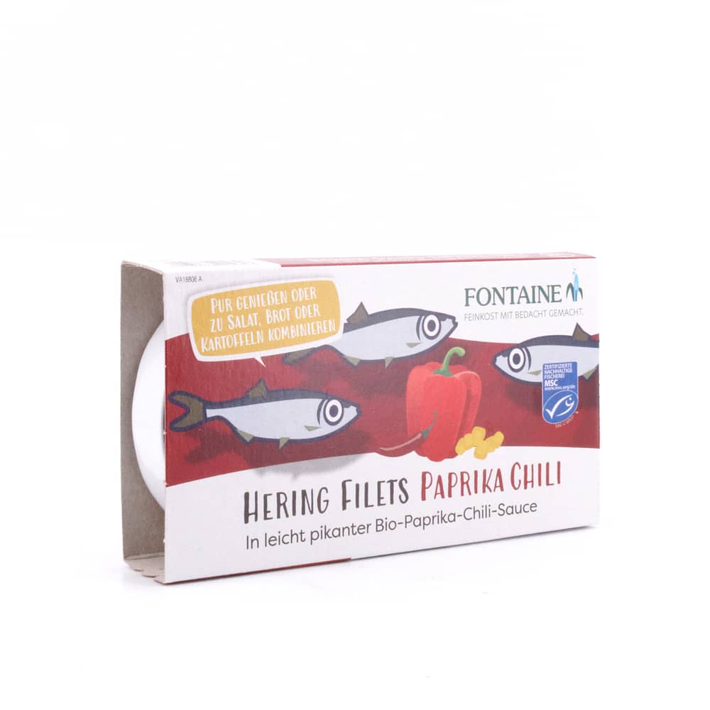 Fontaine Hering Filets  Paprika Chili in leicht pikanter Bio-Paprika-Chili-Sauce 200g 120 Gramm Abtropfgewicht Produktbild