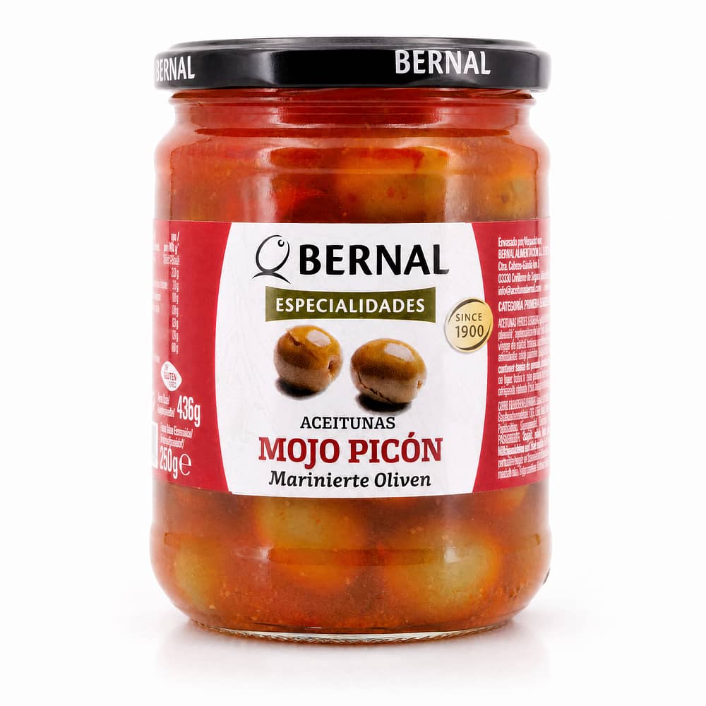Bernal Grüne Oliven mariniert - Mojo-Picon 436g Glas