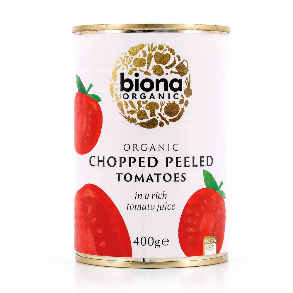 Biona Organic Chopped Peeled Tomatoes Gehackte, geschälte Tomaten in reichhaltigen Tomatensaft 400 Gramm Produktbild