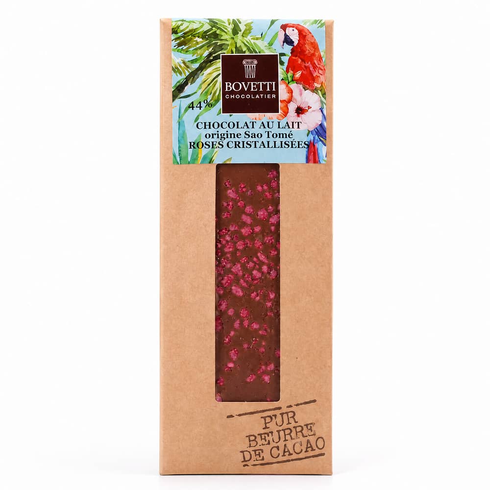 BOVETTI Chocolat Au Lait Roses Cristallisées Milchschokolade mit kandierten Rosenblütenstückchen