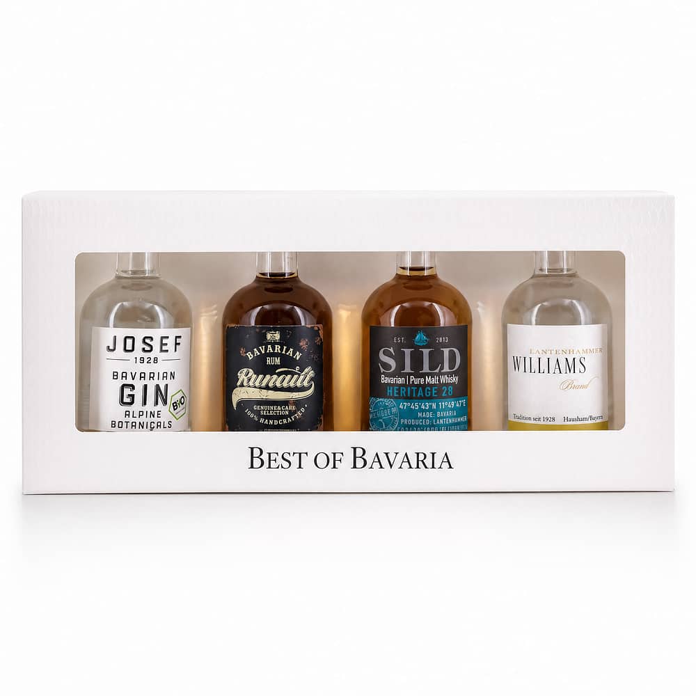 Lantenhammer Best of Bavarian 4 Champions Miniatur-Set je 0,050l Williamsbrand; Josef Gin Alpine; Slyrs Whisky & Rumult Rum 0,20 Liter/ 42.8% vol Produktbild