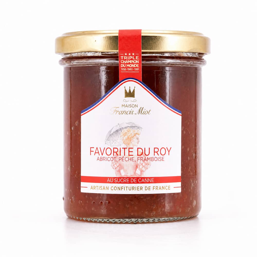 Maison Francis Miot Favorite Du Roy /Aprikose, Pfirsich & Himbeere Fruchtaufstrich mit Rohrzucker